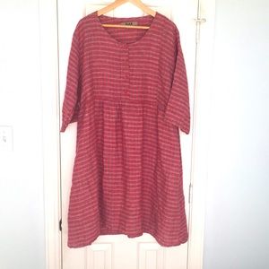 Flax Womens Linen Red Plaid Dress
